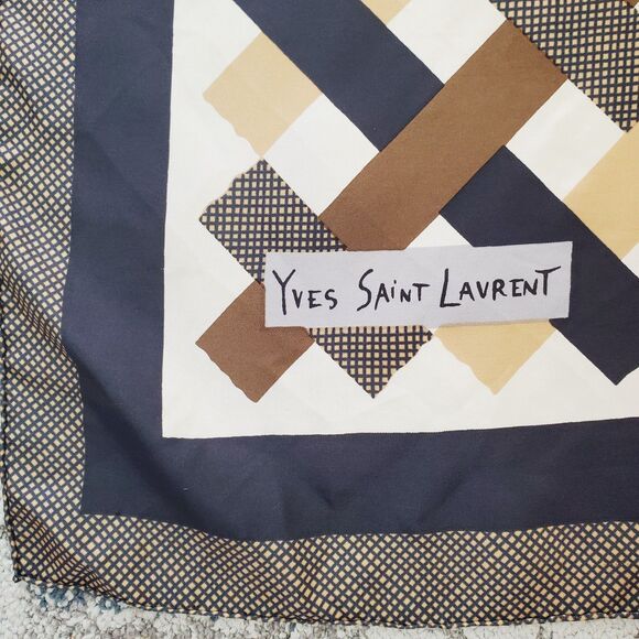 VTG Yves Saint Laurent Print Scarf 33" SQ Brown Stripes Pattern Head Scarf Silk? - Picture 5 of 10